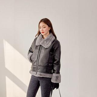 Buckled-neck Faux-shearling Jacket