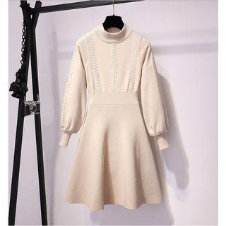 Lantern-sleeve A-line Sweater Dress