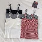 Color-block Frilled Striped Knit Camisole Top