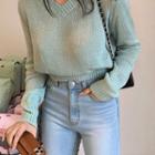 V-neck Crop Sweater Mint Green - One Size