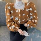 Floral Print Fleece Cardigan