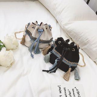 Tasseled Canvas Bucket Bag
