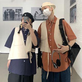 Short-sleeve Mock Two-piece Panel Shirt