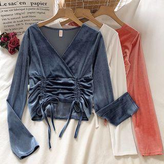 Drawstring Long-sleeve Velvet Top