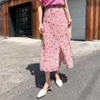 Slit-hem Floral Print Skirt