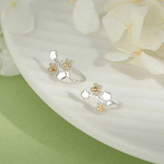 925 Sterling Silver Faux Crystal Flower Earring 1 Pair - Stud Earring - As Shown In Figure - One Size