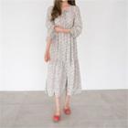 Tie-neck Tiered Floral Long Dress