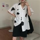 Short-sleeve Cow Print Shirt Black & White - One Size