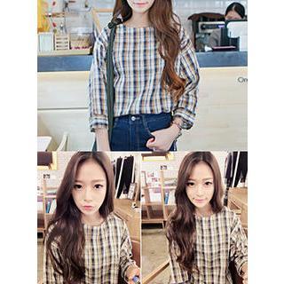 3/4-sleeve Check Blouse
