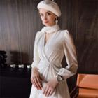 Long-sleeve Tie Neck Mini Dress
