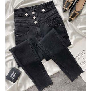 High-waist Lined Washed Skinny Jeans