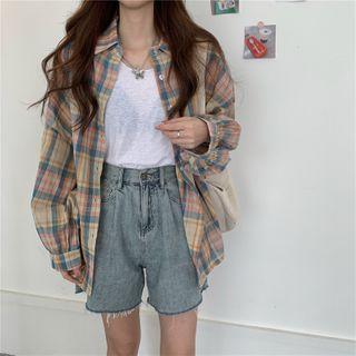 Plaid Oversize Shirt Pink - One Size