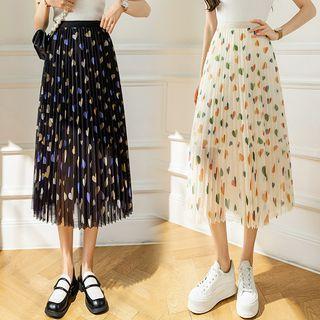 Heart Print Mesh Midi A-line Skirt