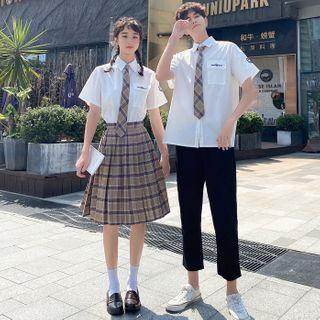 Couple Matching Short-sleeve Shirt / Neck Tie / Plaid A-line Skirt / Pants / Set