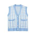 Gingham Single-breasted Knit Vest