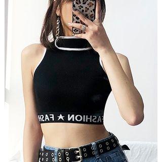 Lettering Cropped Halter Tank Top