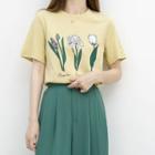Short-sleeve Floral Print T-shirt Yellow - One Size
