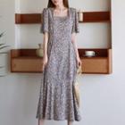 Square-neck Ruffled Maxi Floral Dress