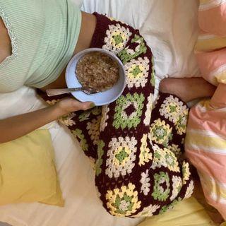 High-waist Crochet Floral Print Knit Pants