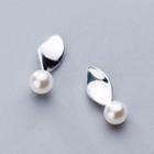925 Sterling Silver Faux Pearl Leaf Earring 1 Pair - Earring - One Size