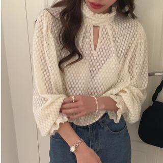 Long-sleeve Mock Neck Cutout Blouse