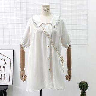 Sequined-trim Plain Shirtdress