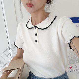 Contrast Trim Knit Short Sleeve Polo Shirt