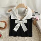 Collared Ribbon-accent Halter Top Black - One Size