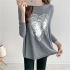Sequined Heart Dip-back T-shirt