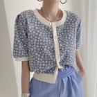 Puff-sleeve Floral Cardigan