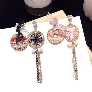 Non-matching Flower Fringed Drop Earring