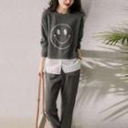 Set: Mock Two-piece Smiley Face Sweatshirt + Sweatpants