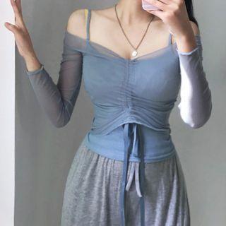 Set: Cold Shoulder Long-sleeve Top + Camisole Top