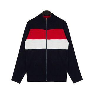 Plus Size Color-block Zipped Knit Jacket