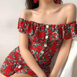 Off-shoulder Mini Floral Sheath Dress
