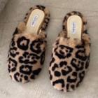 Furry Leopard Print Mules