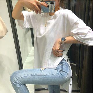 Buttoned Loose-fit Short-sleeve T-shirt
