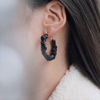 Shirred Faux Leather Open Hoop Earring