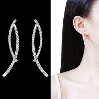 Rhinestone Curved Dangle Earring 1 Pair - S925 Silver - One Size