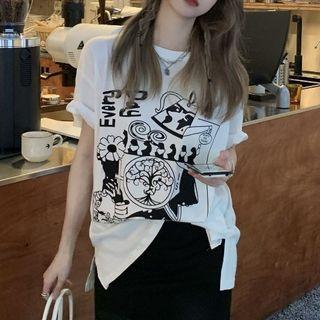 Short-sleeve Oversized Printed T-shirt White - One Size