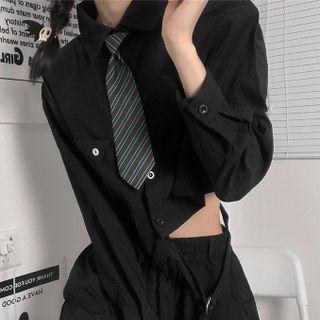 Tie-neck Asymmetrical Crop Shirt