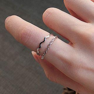 Set Of 2: Alloy Wavy Ring + Open Ring Set Of 2 - White Gold - One Size