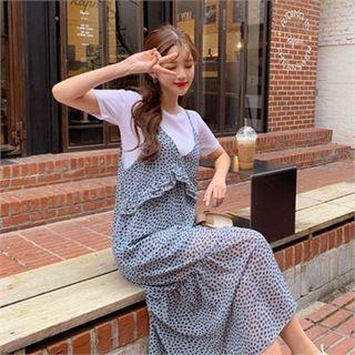 Set: T-shirt + Sleeveless Long Chiffon Dress