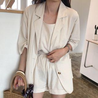 Set: Spaghetti-strap Dress + Camisole Top + Shorts + Elbow-sleeve Blazer
