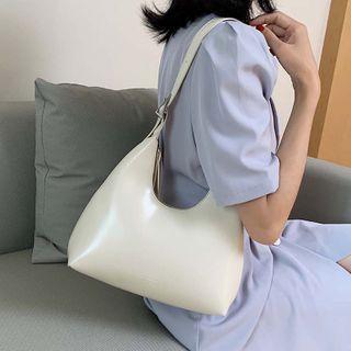 Faux Leather Plain Zip Shoulder Bag