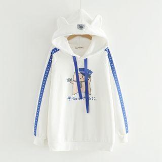 Cat Print Contrast-trim Ear-accent Hoodie