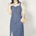 Short-sleeve Blouse / Sleeveless Denim Dress / Set