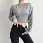 Plain Crew-neck Long Sleeve Cropped Top