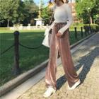 Plain High-waist Velvet Loose-fit Wide-leg Pants