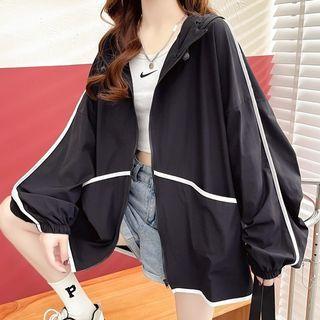 Contrast Trim Hood Zip Jacket